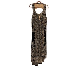 One World sz 1X new w/ tags black floral maxi boho stretch tank dress I